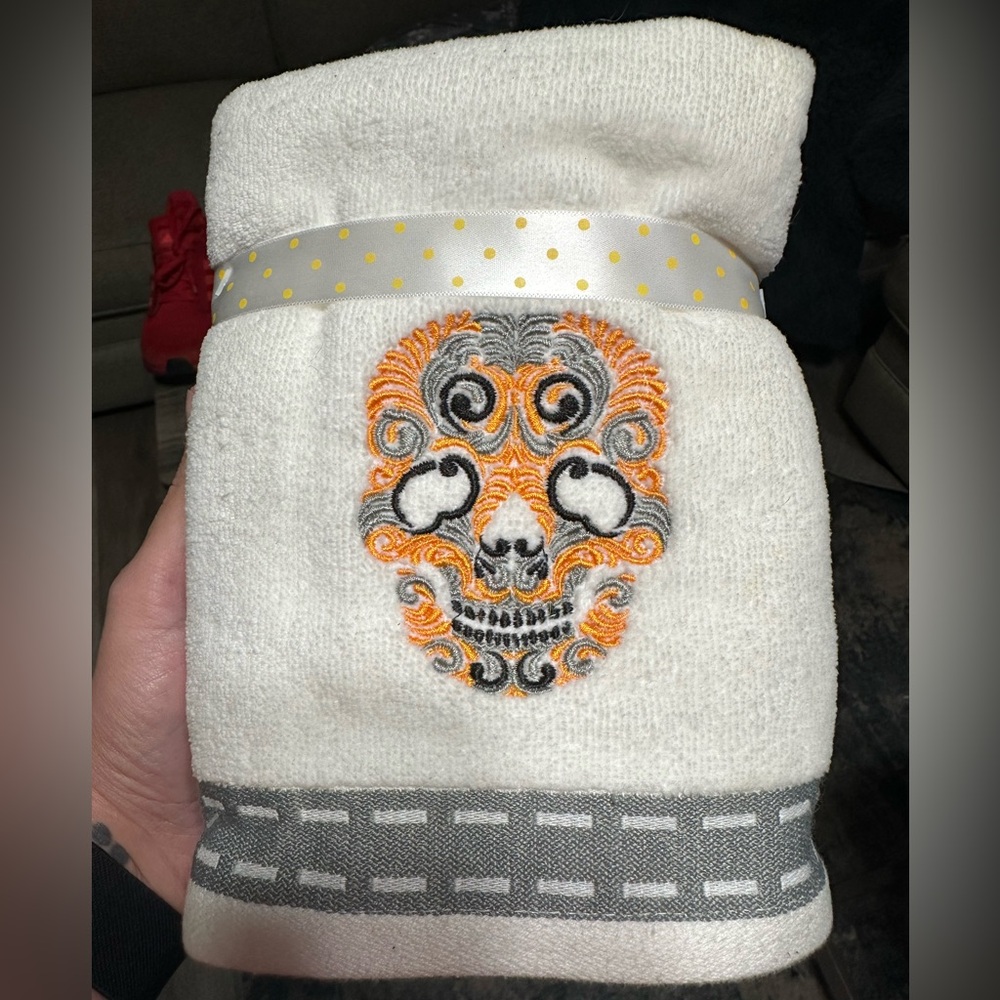 Sugar Skull Embroidered Hand Towel Set (2) - 100% Cotton